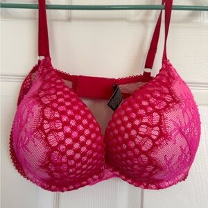 Victoria's Secret Bombshell Plunge Vibrant Pink Lace Bra